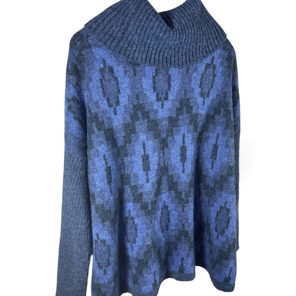 Soft Surroundings diamond Blue Cowl Neck Wool/Alpaca Pullover Tunic Sweater - Picture 4 of 7